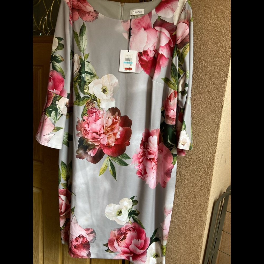 Calvin Klein floral print grey double lined dress